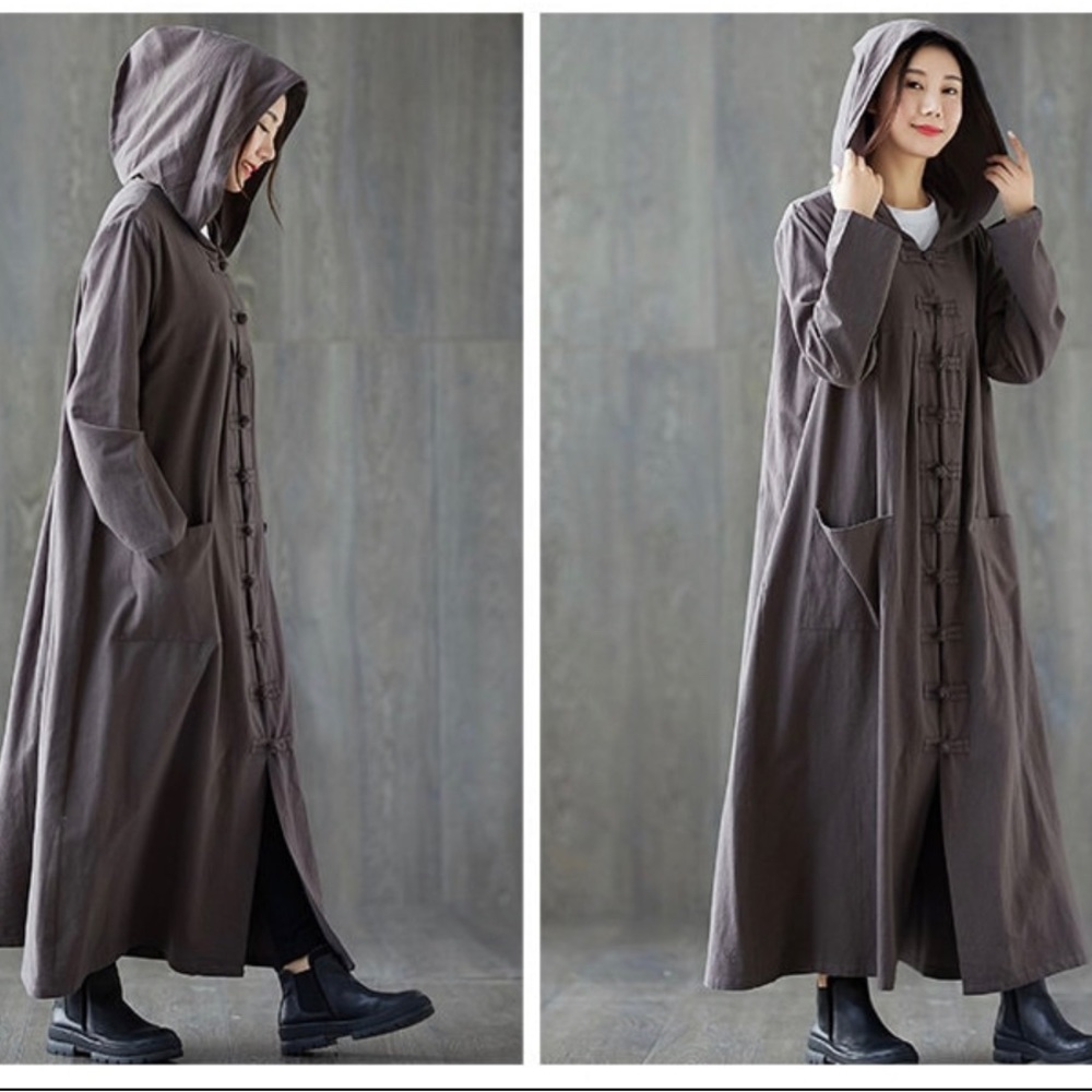 Tailor made hooded long sleeve extra long soft cotton coat